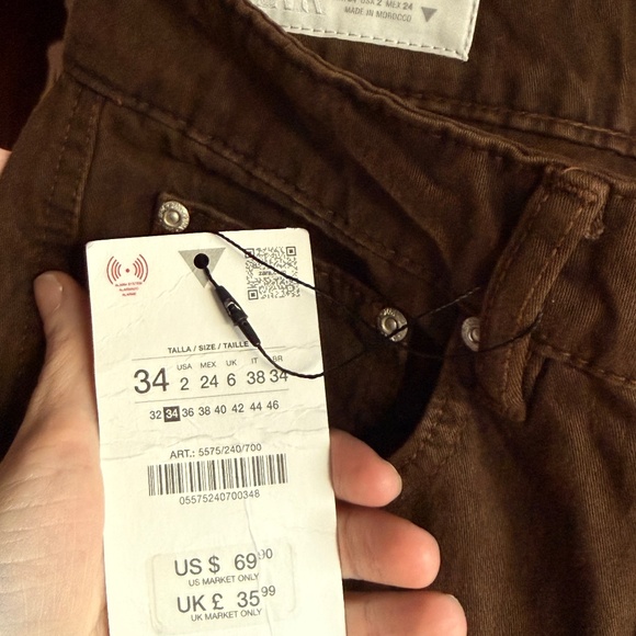 Zara NWT TRF Mid-Rise Baggy Balloon Barrel Jeans Brown - Picture 5 of 6